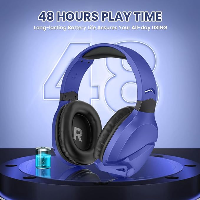 WolfLawS Wireless Gaming Headset with Noise Canceling Microphone for PS5, PC, PS4, 2.4G/Bluetooth Gaming Headphones with USB and Type-c Connector, Wired Mode for Controller - Navy Blue
