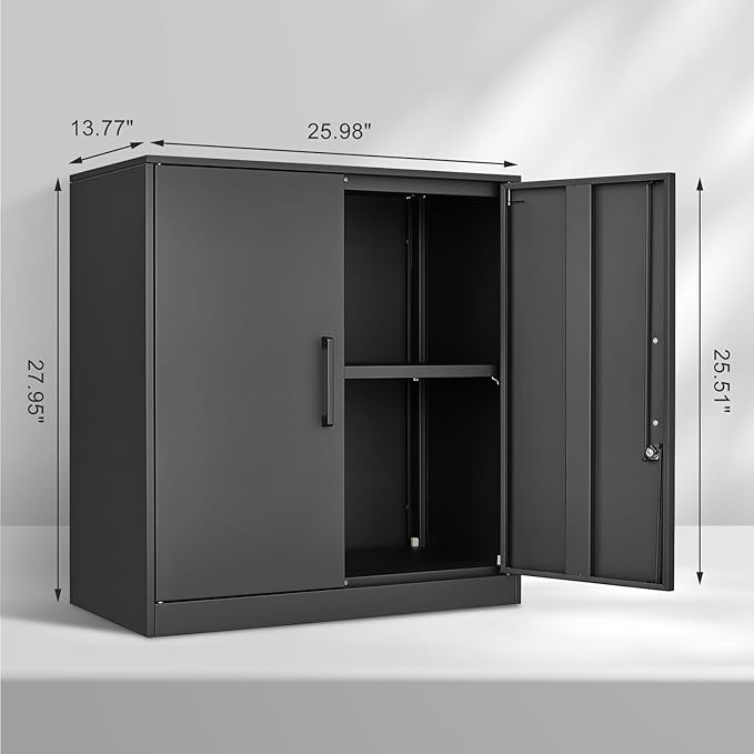 IRONFFICE Metal Wall Cabinet,28" H Wall Mounted Storage Cabinets with 2 Doors,Lockable Steel Utility Cabinet for Garage,Workshop,Office (Black)