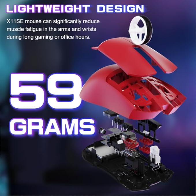 ATTACK SHARK X11SE Ultra-Light Wireless Gaming Mouse,Tri-Modes BT5.2/Type-C Wired/2.4G,PixArt PAW3311 Gaming Sensor,22KDPI,5 Programmable Buttons for Laptop,PC,Mac Gamer(Red)