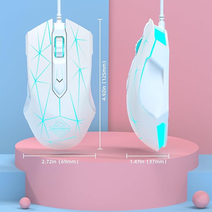 FELICON RGB Lightweight Gaming Mouse, Programmable 7 Buttons, Ergonomic LED Backlit USB Gamer Mice Computer Laptop PC, for Windows Mac OS Linux(Star White)