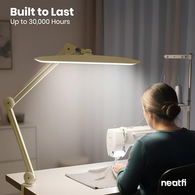 Neatfi XL 2200 Lumens 20W LED Desk Lamp with Clamp – Adjustable Color Temperature | 4-Level Dimmable Light | Home Office, Crafts & Workbench | 20-Inch Wide Head (Gold, CCT with Clamp)
