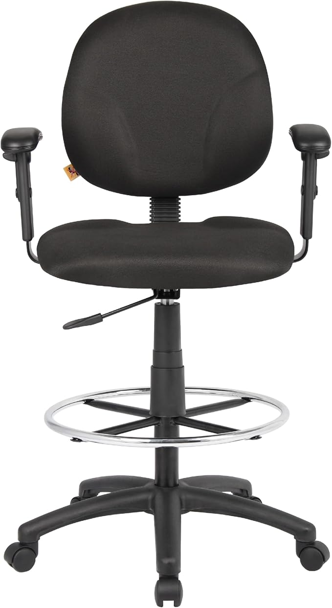 Benzara Zem Drafting Stool with Adjustable Arms & Chrome Footring, Black Crepe