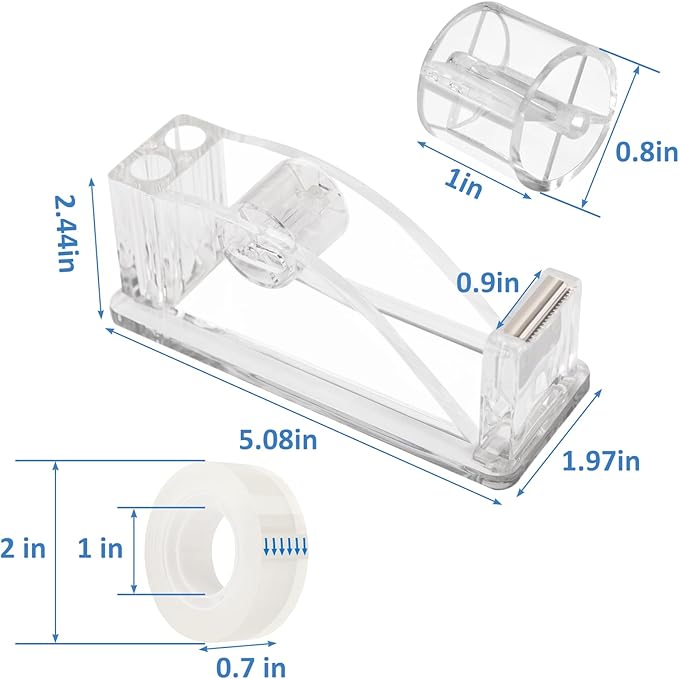 Transparent Acrylic Tape Dispenser, Non-Skid Tape Cutter Holder, Clear Tape Dispensers Bulk for Desk, Office, Home, School