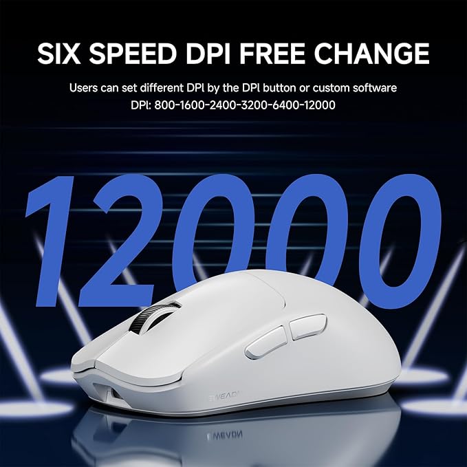 SEUNKWANG EWEAND X23 Pro Wireless Gaming Mouse, Tri-Mode 2.4G/USB-C/BT Mouse, PAW3311 Sensor, 12000 DPI, 59g Lightweight, 1ms Response, Computer Mouse with Anti-Slip Grip Tape for Laptop/PC/Mac-White