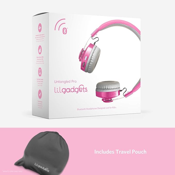 LilGadgets On-Ear Kids Headphones - 4+ Years, Pink, Untangled Pro - Bluetooth Kids Headset with SharePort & 3.5mm Jack - Volume Limited 93 dB & 12-Hour Playtime