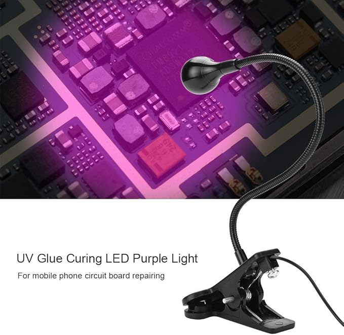 Zopsc USB 3W LED Phone Glue Curing Lamp,Portable Clamp Flexible 360 ° Desk Lamps,395 Wavelength,Plug and Play,for Repairing Phones,Fluorescent Agent Detection,Fluorescent Banknote