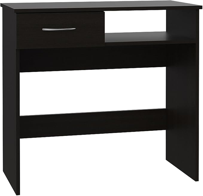 Penau Home Office Set with Desk and Shelf, Lockable Drawer, Engineered Wood Construction, Modern Design, Black Finish