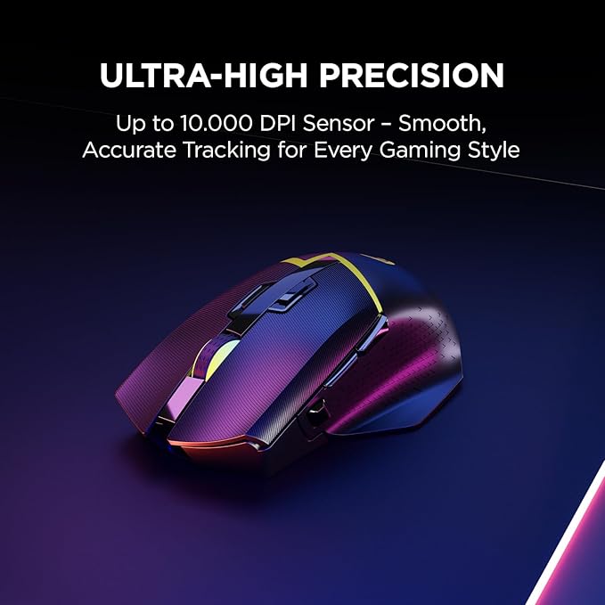 Rampage M3 Wireless Gaming Mouse. 10000 DPI, Tri Mode USB C, Bluetooth, 2.4GHz. 55 hr Battery Life RGB Mouse Designed for Mouse Gamers - Black.
