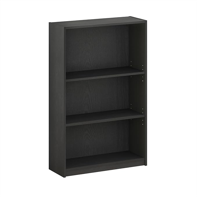 Furinno Jaya Book Shelf, 3-Tier Bookshelf, Standing Bookcase with Adjustable Shelves, 9.5 x 24.5 x 40.3, for Organization and Storage, for Living Room, Bedroom, Home Office, Darkwood