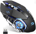 Uciefy Q85 Rechargeable Wireless Gaming Mouse, 2.4G LED Optical Silent Wireless Computer Mouse with 4 LED Light, 3 Adjustable DPI, Ergonomic Design, Auto Sleeping (Black)
