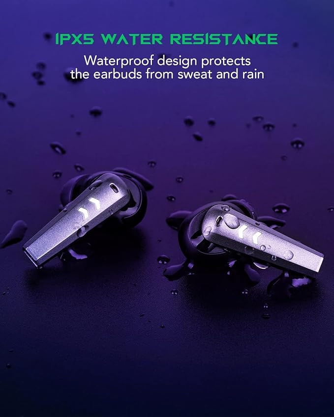Black Shark Wireless Gaming Earbuds with Charging Case, Hi-Fi Stereo Bluetooth Game Earphones with Noise Cancelling Microphone, IPX5 Waterproof Premium Deep Bass for iPhone Android Sport Workout Music