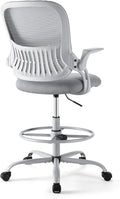 DUMOS Drafting Chair for Standing Desk, Counter Height Adjustable, Flip-up Arms, Ergonomic Mid Back Mesh Rolling Work Swivel Office Computer Chairs with Wheels, Grey