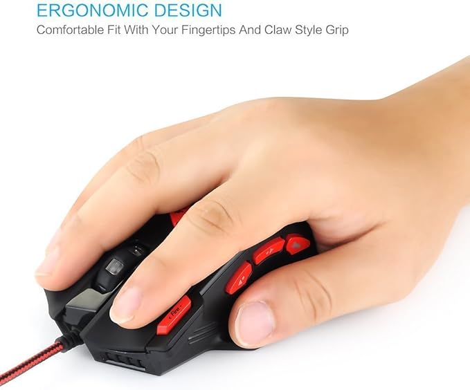zelotes RGB Optical Gaming Mouse with Rapid Fire Button,9200 DPI (6-Level Adjustable), 8 Programmable Buttons,Adjustable Weights,USB Wired Ergonomic Mouse for Office/Gaming/Laptop/PC (Black)