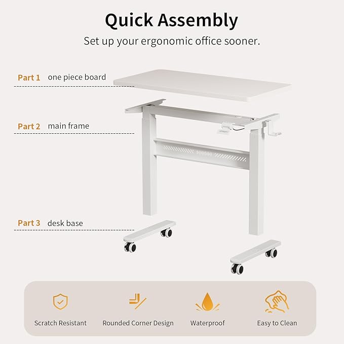 WALKINGDESK Mobile Walking Pad Desk with Wheels, Pneumatic Small Rolling Standing Desk Riser Height Adjustable (28-43.7") for Treadmill, Portable Computer Table for Home Office, White