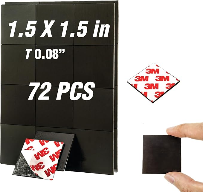 Magnets with Adhesive Backing(72PCS Each 1.5" x1.5"),Pre-Cut Self Sticky Magnets,Bulk Value Pack for Teacher Supplies,Peel and Stick for Classroom Sticker(80mil Magnet)