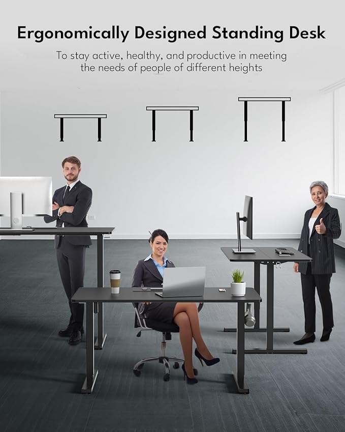 Standing Desk, Height Adjustable Electric Stand up Desk, 48 x 24 Inches Sit Stand Home Office Desk with Splice Board, Black Frame/Black Top