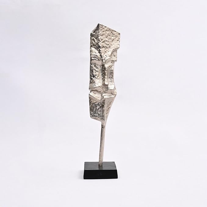Set of 2 Modern Abstract Aluminum Sculptures 22.5" & 21" H with Black Base Gold & Nickel Finish for Living Room Office Home Decor