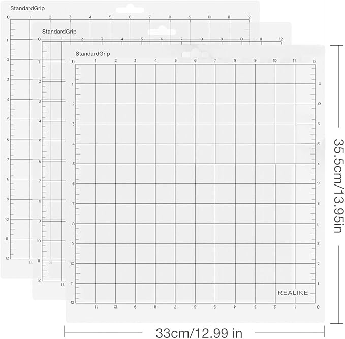 REALIKE 12x12 Cutting Mat Compatible with Cricut Maker 3/Maker 4/Maker/Explore 3/4/Air 2/Air/One(Standardgrip 3 Mats), Gridded Adhesive Non-Slip Cut Mat Replacement Accessories Set for Craft Vinyl