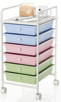 6-Tier Utility Cart with 6 Drawers, Rolling Utility Cart with 2 Lockable Caster Wheels, Multipurpose Mobile Rolling Drawer Cart for Office Bathroom Kitchen, Colorful