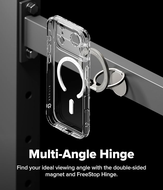 Ringke Dual Magnetic Smart Holder [Compatible with MagSafe] Phone Grip, Dual-Sided Powerful Magnet, Multi-Angle Hinge 3-Tier Foldable Kickstand for Gym, iPhone, Galaxy, Pixel - Satin Silver