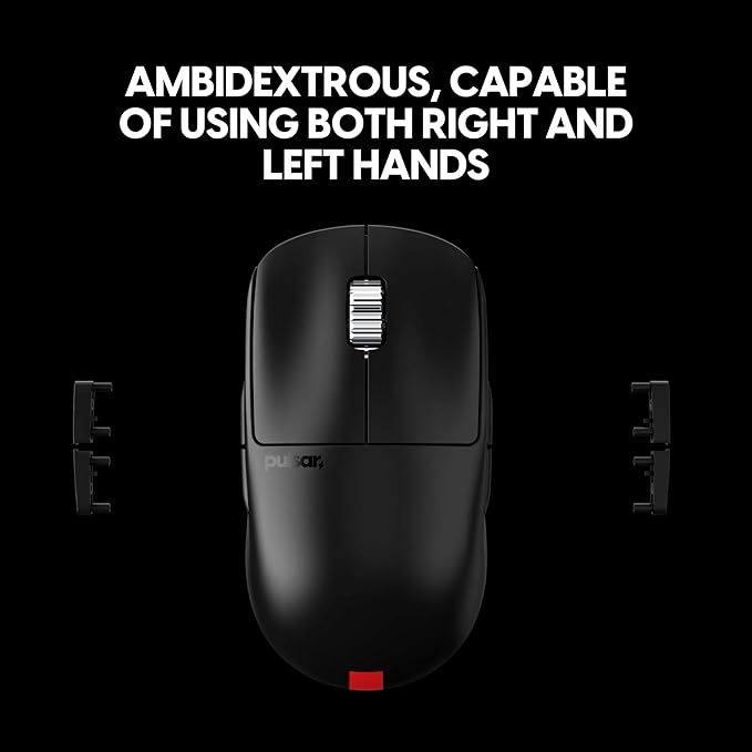Pulsar Gaming Gears - X2A eS Wireless Gaming Mouse, Ambidextrous, Optical Switch, OLED Display, Driverless, PAW3395 Sensor, 100H Battery, 4K dongle Included (Medium, Black) (Renewed)