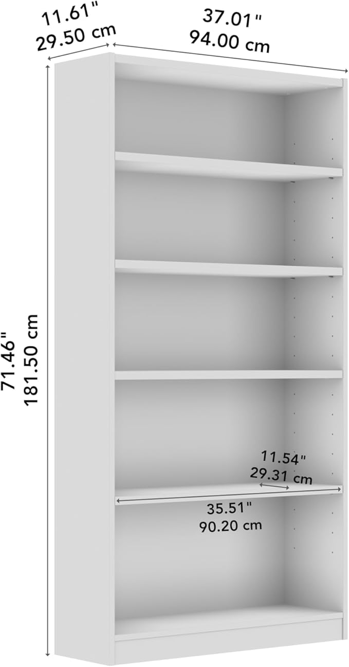 Bush Home Universal Tall 5 Shelf Bookcase in Natural Elm, Vertical Storage and Display Bookshelf for Home Office or Living Room Organization