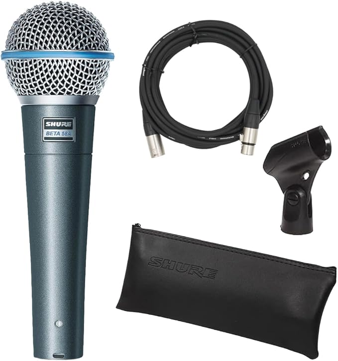 Shure BETA 58A Vocal Microphone - Single Element Supercardioid Dynamic Mic for Stage and Studio, Includes XLR Cable, A25D Adjustable Stand Adapter, 5/8” to 3/8” (Euro) Thread Adapter and Storage Bag
