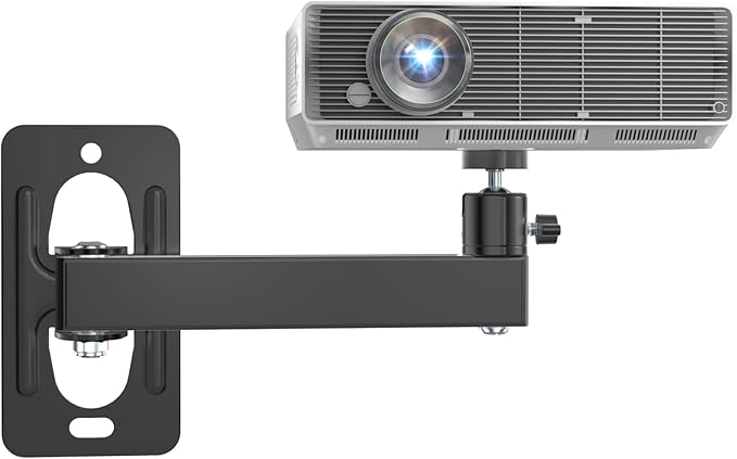 WALI Mini Projector Wall Mount, Full Motion Adjustable Bracket for 1/4" M4 M6 Screws, Hanging Holder for Small Projectors, Supports up to 4.4lbs - 1330LM-PMS, Black