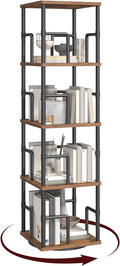 MAHANCRIS 4-Tier Rotating Bookshelf, Freestanding Corner Bookshelf, 360° Spinning Bookcase, Industrial Style Storage Rack with Rails, for Living Room, Bedroom, Study, Rustic Brown and Black BKHR1501