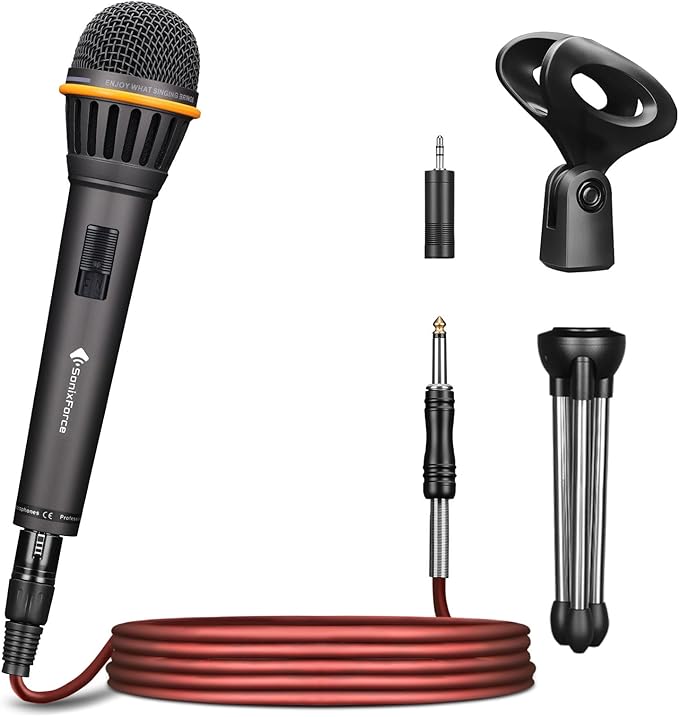 Dynamic Microphone - Professional Vocal Microphone for Singing - Handheld Wired Microphone with 16ft XLR to 1/4" Audio Cable - Mic for Speaking, Karaoke & Living Stage (Titanium Grey)