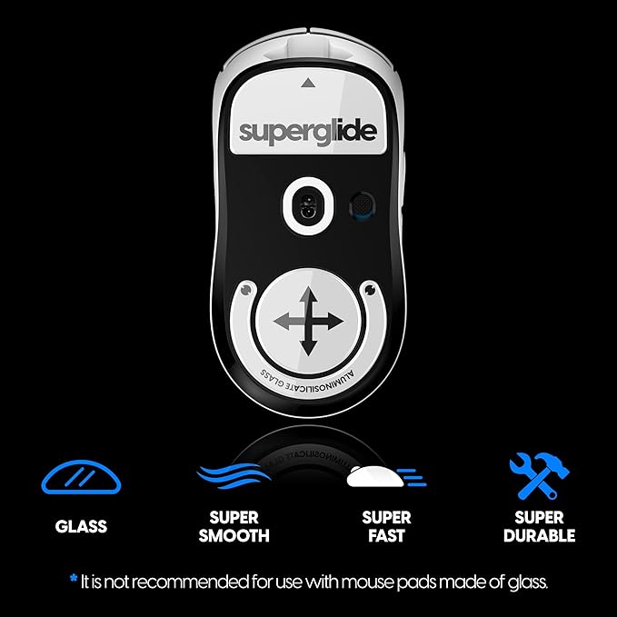 Superglide Glass Mouse Skates - Super Smooth Glide, Polished Round Edge, Super Fast Gaming Mouse Feet with Durable Sole for Logitech G Pro X Superlight1 (Type-S, White)