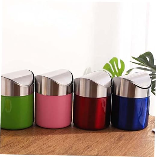 Vaguelly Stainless Steel Kitchen Waste Can Compact Desktop Trash Bin Under Sink Storage Container Suitable for Home Office