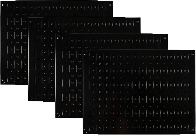 Wall Control Pegboard Wall Organizer Tiles Modular Black Metal Pegboard Tiling Set - Four 12-Inch Tall x 16-Inch Wide Peg Board Panel Wall Storage Tiles - Easy to Install (Black)