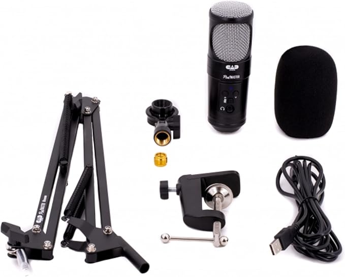 CAD PM1300 PodMaster™ SuperD usb Professional Broadcast / Podcasting Microphone with SuperD VOG Dynamic Capsule, supplied with Broadcast Boom Mic Stand, Black