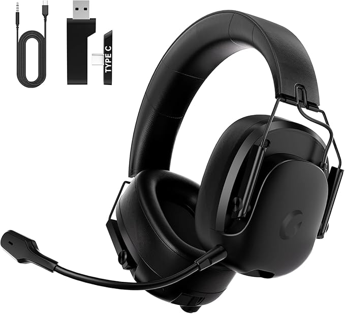 Wireless Gaming Headset for PS5, PS4, PC, Switch, Gaming Headset with Detachable Noise Cancelling Mic, 2.4GHz & Bluetooth 5.3 Dual Connection, 7.1 Surround Sound Black