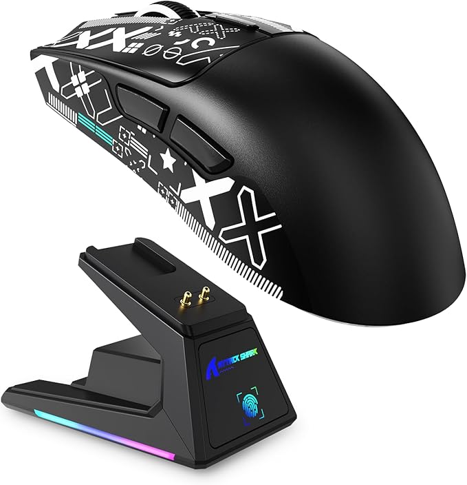 X1 Superlight Wireless Gaming Mouse with RGB Magnetic Charging Dock, BT/2.4G Wireless/Wired Gaming Mouse, PAW3395PRO Gaming Sensor, 40000DPI, Tape, 53g Office Mice for PC/Mac/Win/Xbox (Black)