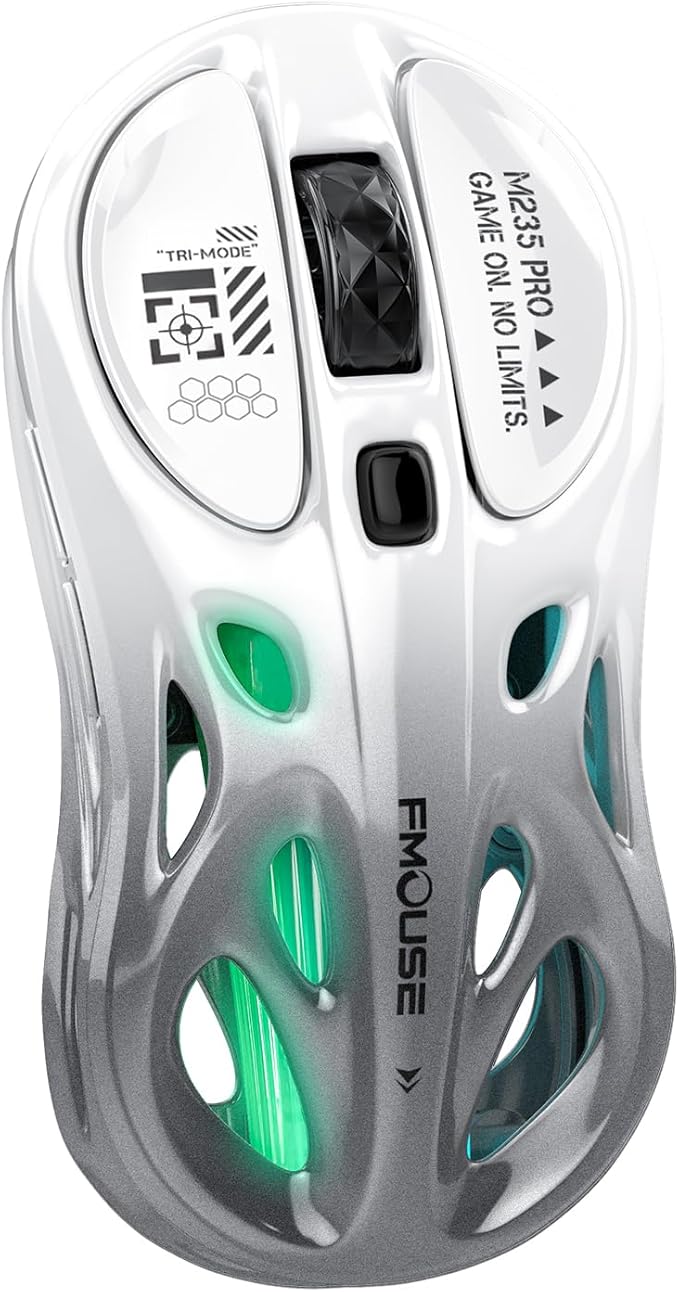 M235 Wireless Gaming Mouse, 65g Ultra-Lightweight, Hollowed-Out Sports Car Design, 4800 DPI, Tri-Mode (2.4G/BT/Wired), 8 Programmable Buttons, RGB Lighting, 1000Hz Polling Rate (Silver Frost)