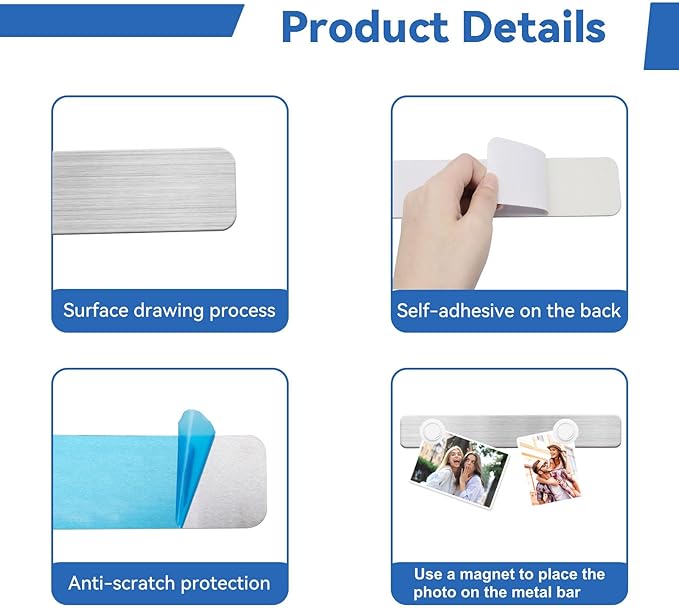 Magnetic Board Frameless Stainless Iron Board Strips, Magnetic Strips with Adhesive Backing Magnet Board Magnetic Bulletin Board Memo Board with 7 Pcs White Magnets for School Office Home, 2Pcs