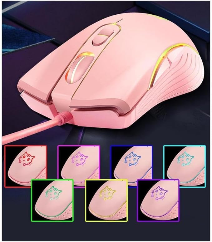 Gaming Wired USB Mouse, 2400DPI 4 Adjustable Levels, Ergonomic Slient Mouse for PC/Desktop/Laptop - Pink Cat
