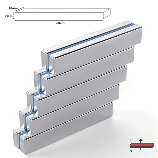 FINDMAG Strong Neodymium Bar Magnets with Double-Sided Adhesive, Rare Earth Magnet Neodymium Magnets Bar - 60 x 10 x 5 mm, Pack of 10