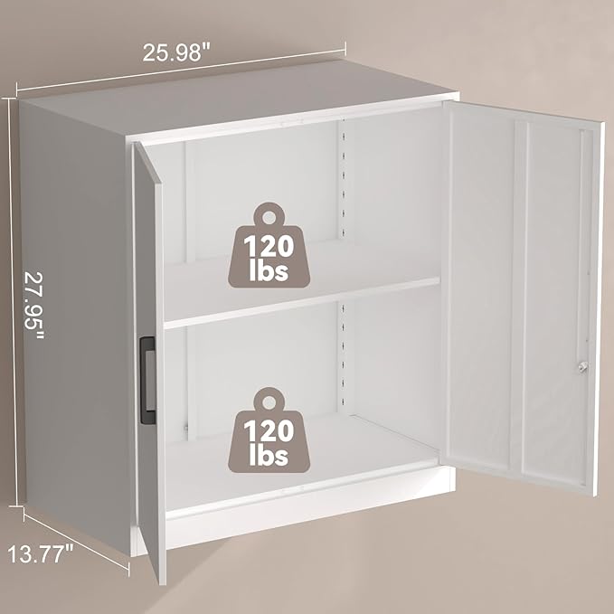 IRONFFICE Wall Cabinet,28" H Metal Storage Cabinet with Adjustable Shelf,Metal Cabinets Wall Mounted with Doors for Home Office,Kitchen,School,White