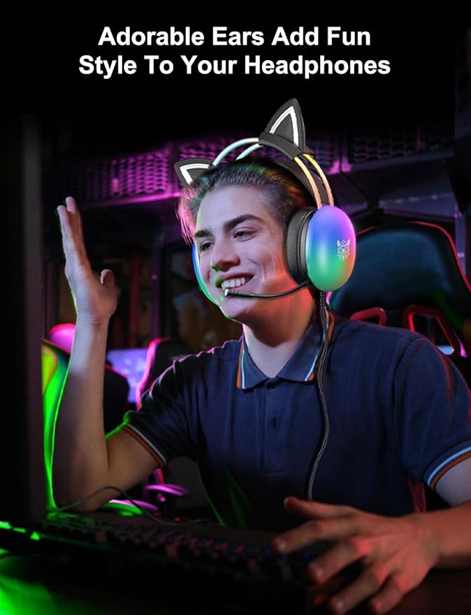 Black Cat Ears for Headphone, Silicone Cute Kitty Ears Attachment, Lovely Detachable Accessories Fit for Gaming Headset, Lightweight & Durable