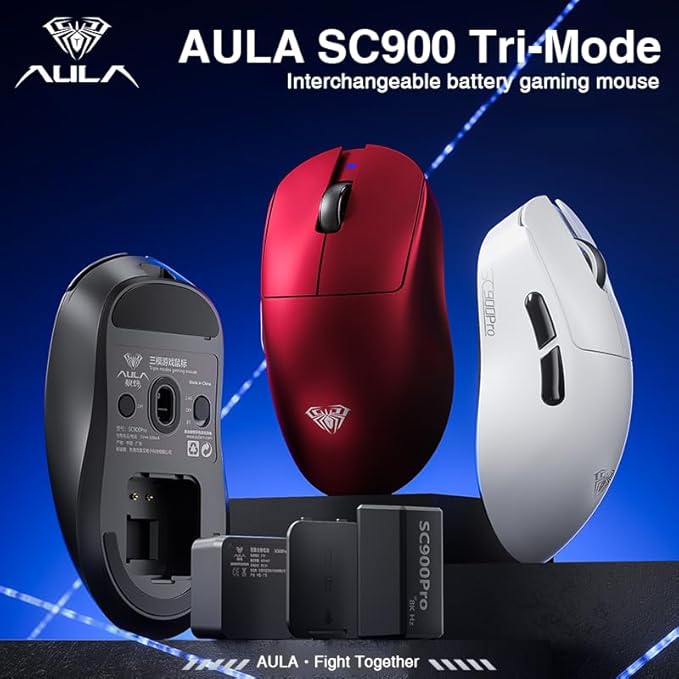 AULA SC900 Max Wireless Gaming Mouse, 30000 DPI, 750IPS, PAW3950 Sensor, 62g Lightweight Mouse, Tri-Mode 2.4Ghz/Type-C/BT5.0, Dual 8KHz Polling Rate with Rechargeable Mouse for PC/Mac/Linux(White)