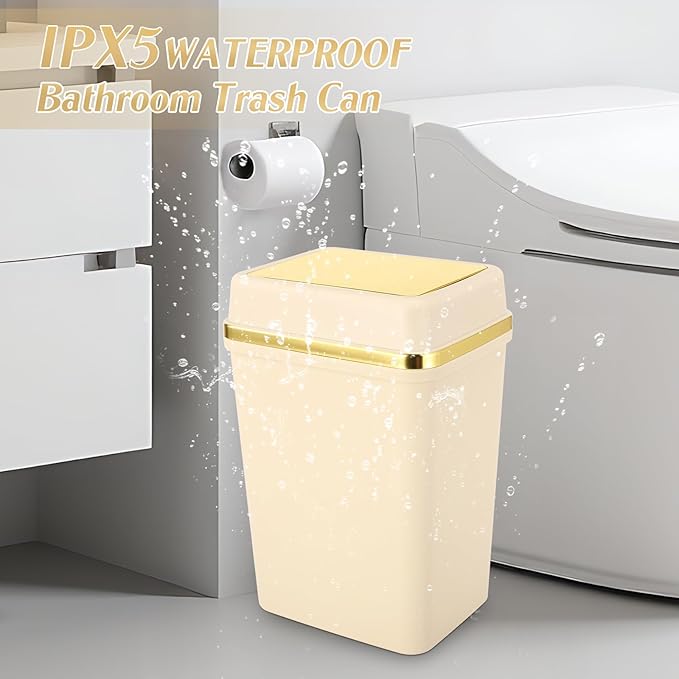 Bathroom Trash Can with Lid 4 Gallon Small Trash Can with Swing Lid Black/White/Beige Bathroom Garbage Can with 225 Counts Trash Bags for Kitchen Bedroom Office