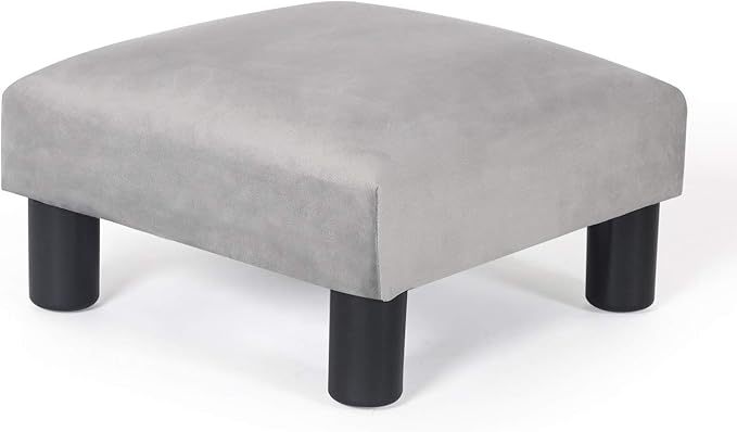 Ottoman Footrest Stool Velvet Modern Small Square Seat Chair Footstool (Gray)