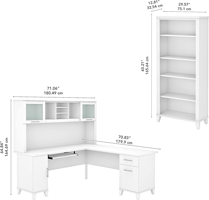 Bush Furniture Somerset 72W L Shaped Desk with Hutch and 5 Shelf Bookcase