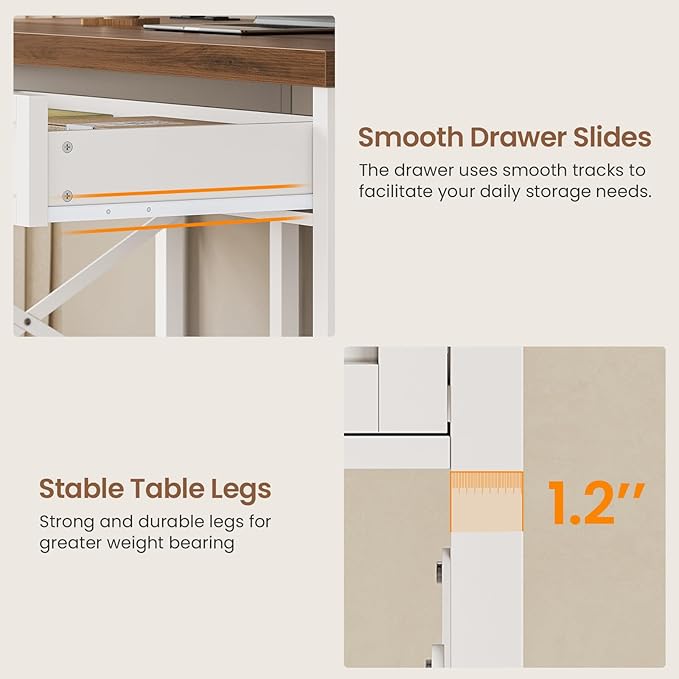 SEDETA Farmhouse Small Desk with Drawers, 40" Computer Desk with Storage Shelves, White Writing Desk for Small Space and Power Outlet, Desk for Bedroom, Home Office