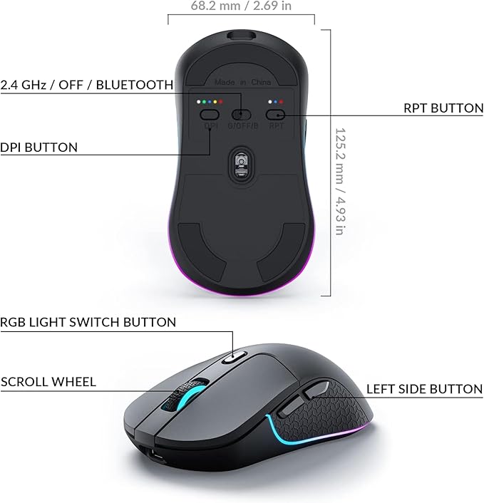 Keychron M3 Wireless Gaming Optical Mouse, Tri-Mode 2.4 GHz/Bluetooth 5.1/Wired, PixArt PAW 3395 Sensor, 4000Hz Polling Rate, 79g Lightweight Programmable Macro Button for Windows PC/Mac - Black