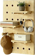 HJZALMI Pegboard Wall Organizer, Wood Pegboard Combination Kit with Shelves & Hooks, Modular Peg Board Panels Storage System for Office Organization Kitchen Bedroom, 15.7"x23.6"x0.6", Beige