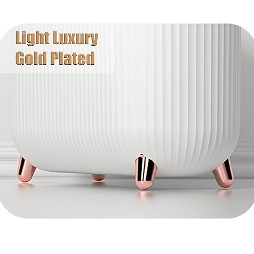 Yatmung Small Bathroom Trash Can with Lid - Slim Decorative Garbage Can - Press-Top Trash Bin for Bedroom, Home Office, Narrow Space, Plastic - 12 Liter Waste Paper Basket - White with Rose Gold Legs